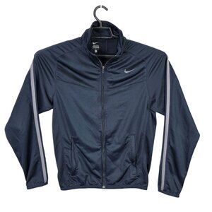 Mens Nike Navy Blue Full Zip Track Jacket Gray Striped Sleeves Polyester Size S